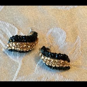Black and Gold Crystal Pierced Earrings